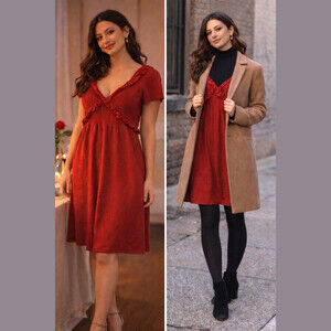 Anthropologie Knitted & Knotted Red Sweater Dress S | Romantic Coquette Cashmere